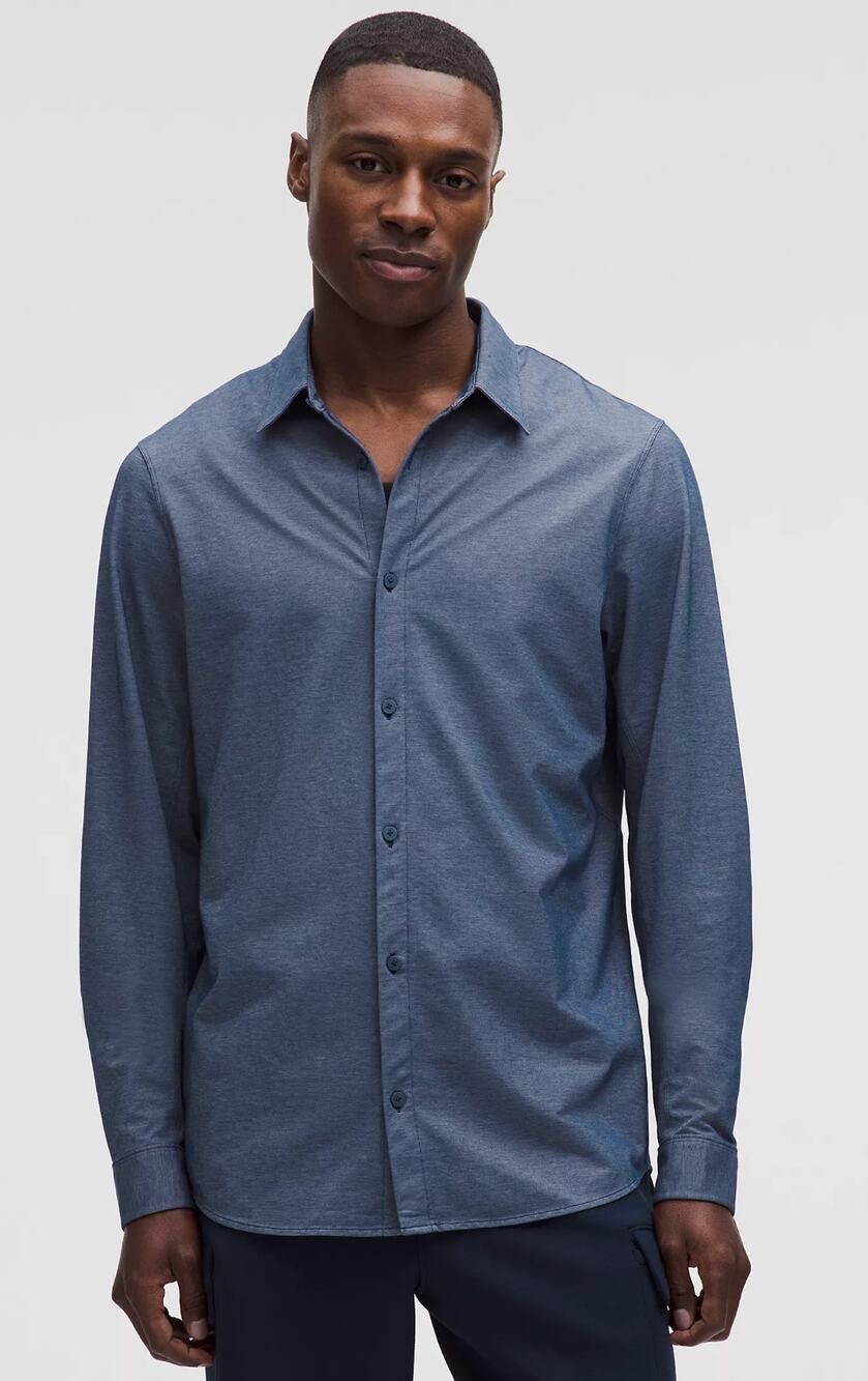 Lululemon Shirt Mens Small Commission Long Sleeve Indigo Blue Work Office Casual